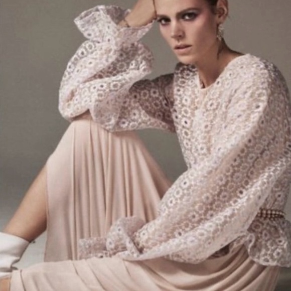 Zara Lilac Mesh Floral Blouse Small - Picture 7 of 12